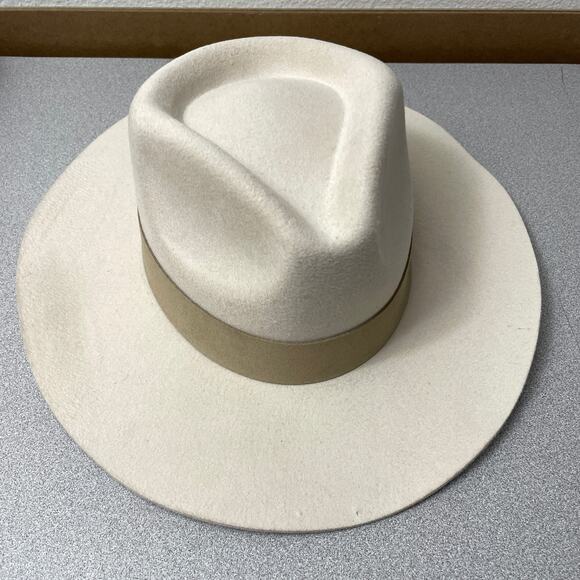 Teressa Foglia x Curateur Wool Felt Hat Ivory Tan Wide Brim Band Pinched *Flaw - Picture 4 of 10
